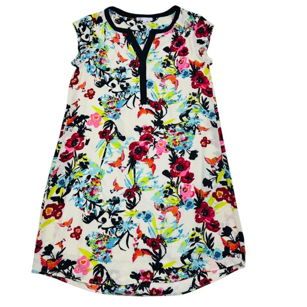 DR2 Floral and Bird Artsy Botanical Print A-Line Shift Dress Women's Size XS
